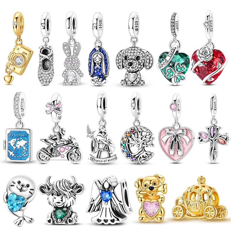 925 Silver Charms Beads Passport Dog Shoes Dangle Fit Bracelet Women Jewelry Gift DIY