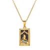 Stainless Steel Geometric Pendant Necklace With Zircon Inlay Tarot Card Charm O-Link Chain Women Men Hypoallergenic Layered