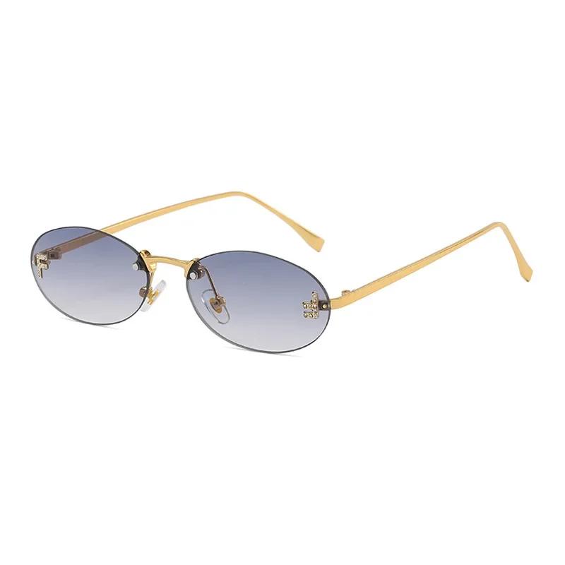 Frameless Oval Sunglasses with Zircon UV Resistant Cool Luxury Brand Design for Women and Men Fashion Trend