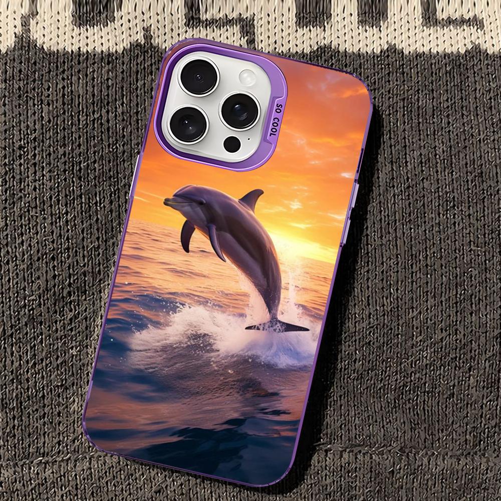 Ocean Animal Cute Dolphin Phone Case For iPhone 16 15 14 13 12 11 Pro Max X XR XSMAX 8 7 Plus Matte Shockproof Back Cover