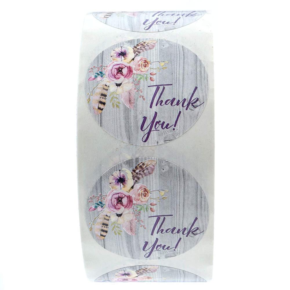 50Pcs Per Wad 1inch Floral Thank You Sticker Thank You Adhesive Label Scrapbooking for Envelope Seal Stationery Sticker