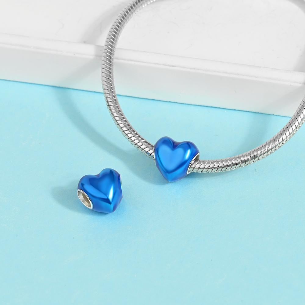 New Charms 925 Silver Colorful Shine Heart Shaped Charm Beads Fit Snake Chain Bracelet Necklace Women DIY Jewelry