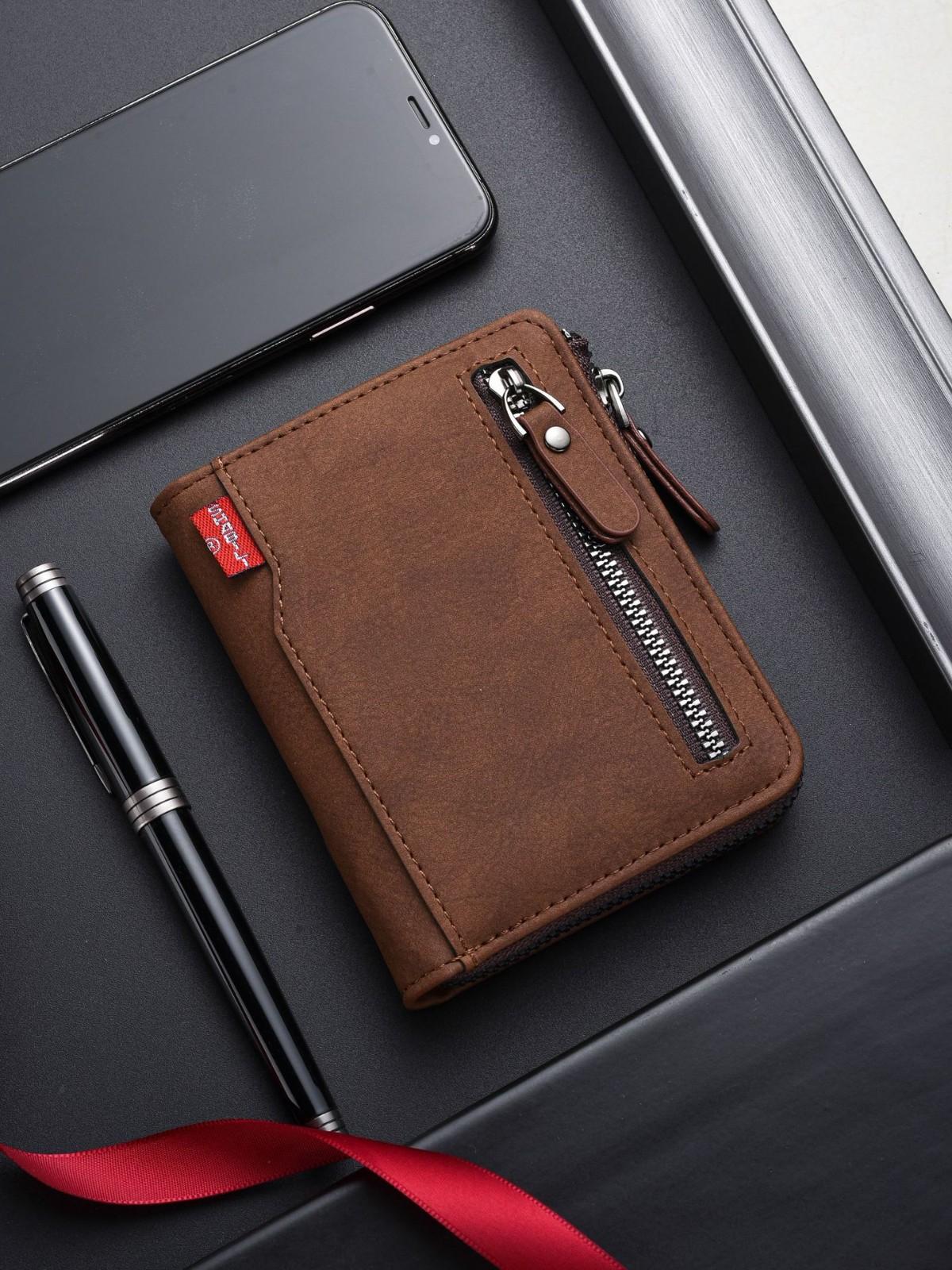 

Men s Wallet With Large Capacity Zipper Card Bag And Coin Purse One Size кофейный