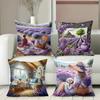 Lavender Themed Decorative Pillows With Country Scenes Polyester Pillowcase, Sofa Decorative Cushion Cov Headboard Pillow