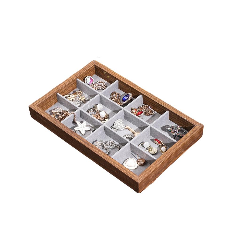 Simple Jewelry Organizer 12/24 Grids Jewelry Display Holder Wooden Jewelry Tray  Jewelry Seller