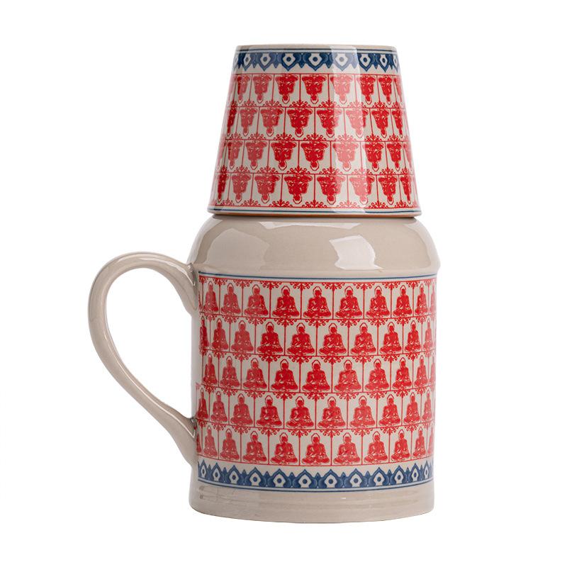 Ru Kiln Small Warm Pot Mug with Cover Ceramic Braised Teacup Chinese Large Capacity Thermos Bottle Office Cup with Handle