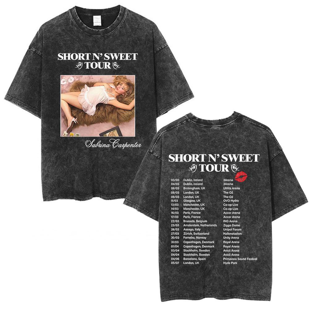 Sabrina Carpenter Short N Sweet Tour Washed Graphic Tshirt Men Women Summer Cotton Casual Oversized Short Sleeve T Shirts Tops