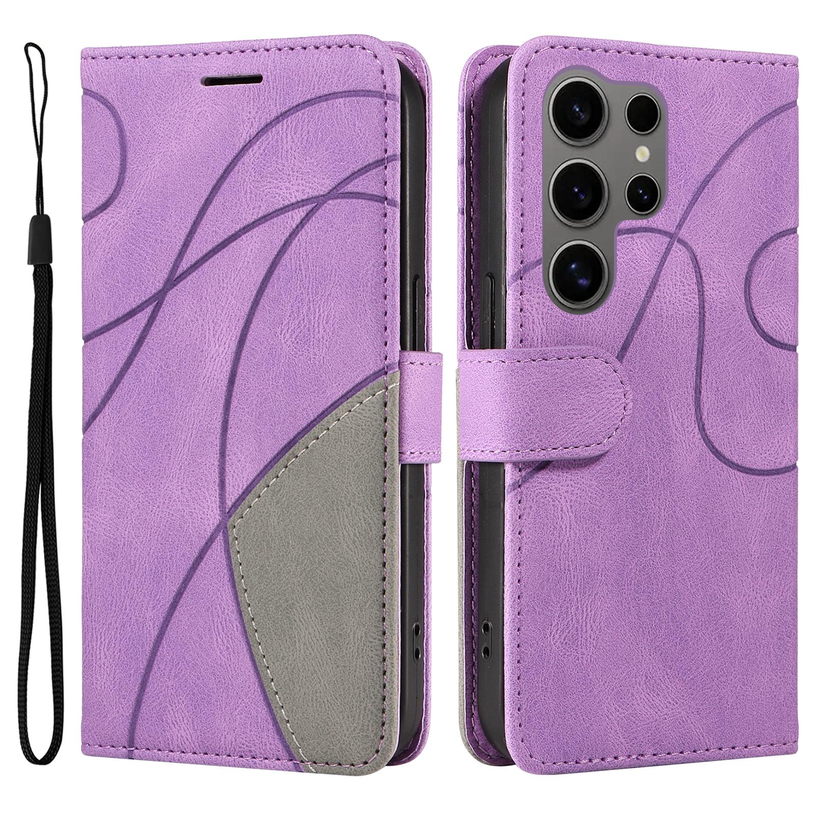

For Samsung Galaxy S25 Ultra Leather Case Wallet Stand Color Splicing Phone Cover A