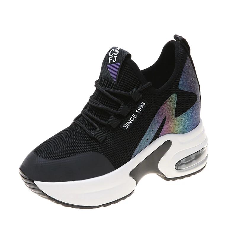 Fashion 2025 Spring Heel Shoes Women Inner Heightening Sports Shoes Fashion Flower Wedge Female Sport Shoes Student Sneakers