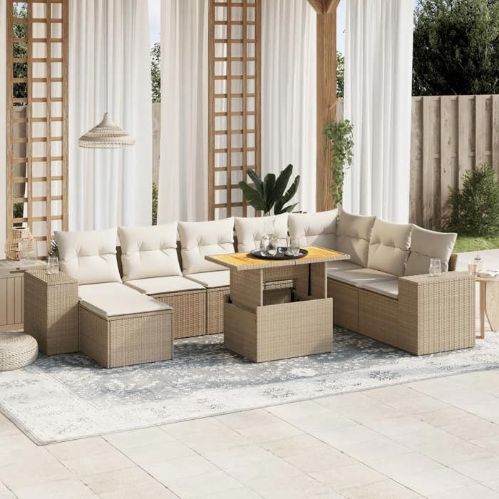 VidaXL Garden Lounge Set with Cushions 9 Pcs, Patio Sofas, Patio Furniture Set, Outdoor Furniture, Beige 3275963