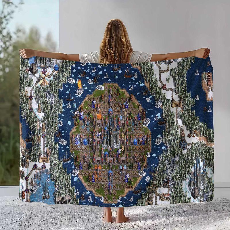 Classic Game Heroes of Might and Magic Map Flannel Blanket,Soft Plush Throw for Home Bedroom Bed Sofa Cover Camping Picnic gift