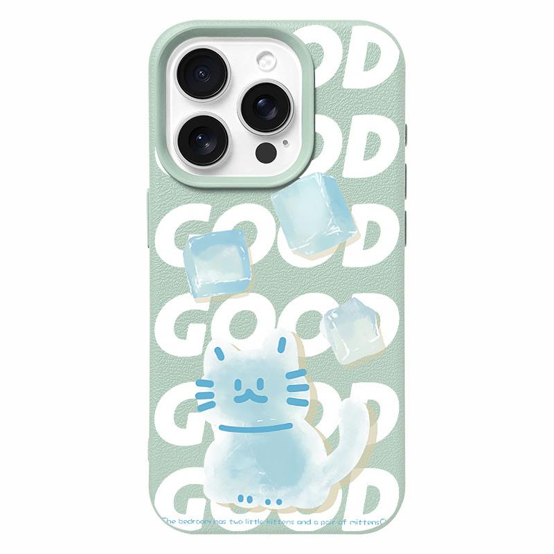 Ice Cube Cat for Apple 15 Promax Mobile Phone Case with Lychee Pattern for IPhone 14 New Model 13 Anti-fall 12 Advanced