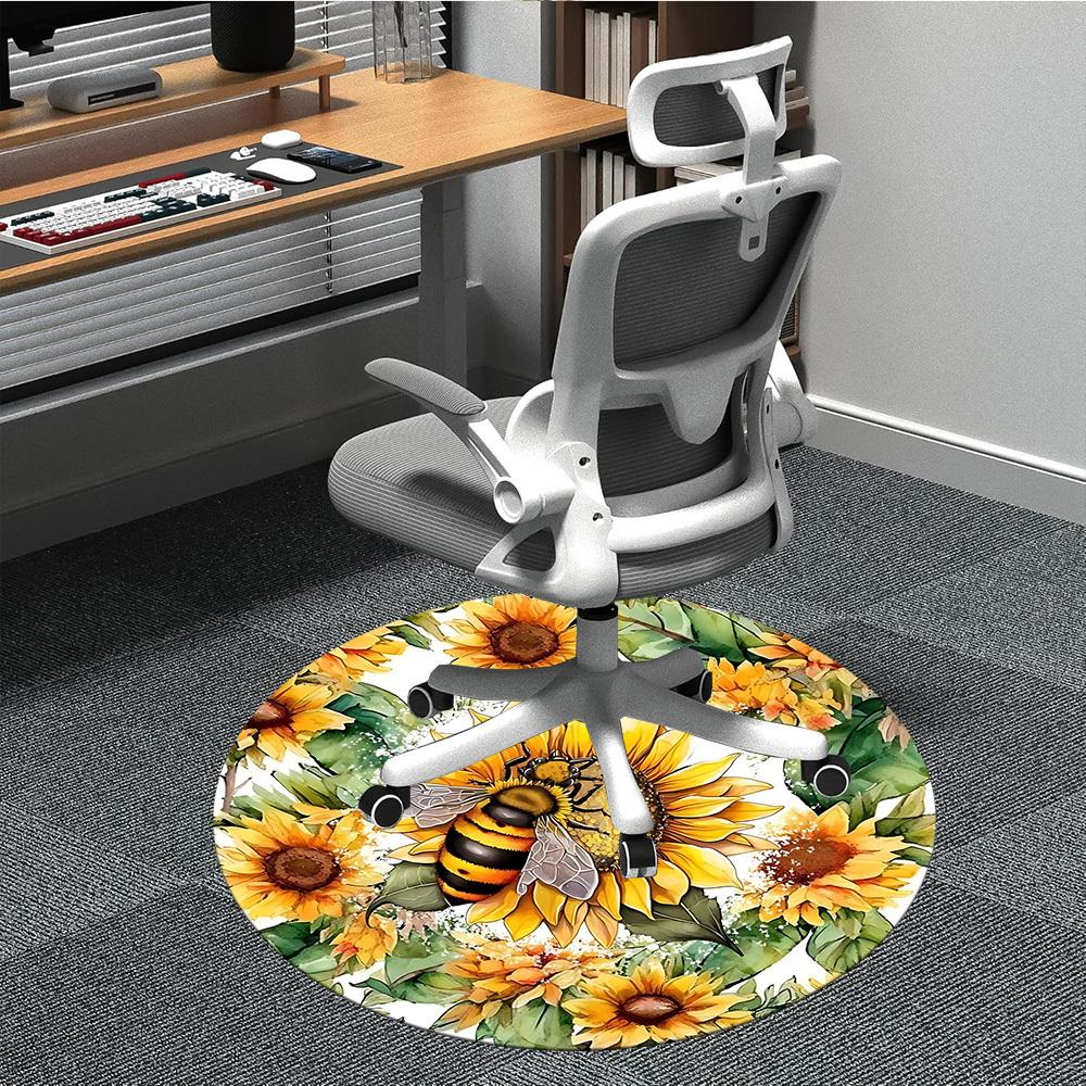 

1pc Sunflower Bee Print Chair Carpet for Office, Soft, Non-Slip Polyester Mat, Office, Living Room, Bedroom, Durable Polyester yy251207209 80cm by 80cm