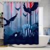 Gothic Raven Shower Curtain Dark Forest Halloween Decor Spooky Birds Washable Bathroom Set Vintage Horror Landscape Wall Art