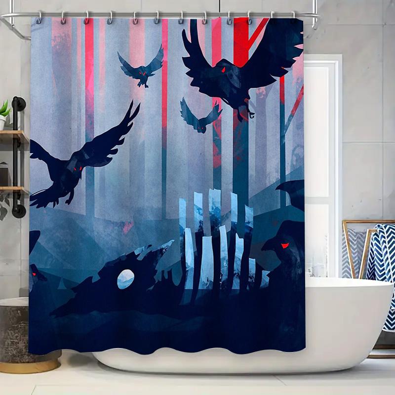 

Gothic Raven Shower Curtain Dark Forest Halloween Decor Spooky Birds Washable Bathroom Set Vintage Horror Landscape Wall Art W60H190(CM)-1 Pcs