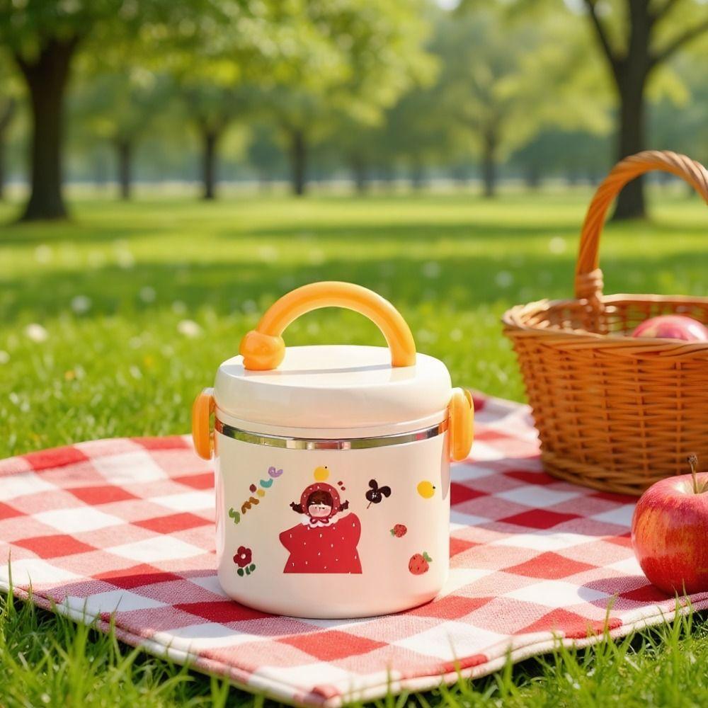 Sealed Thermos Bucket Large Capacity Thermal Lunch Container Cartoon Insulated Lunch Box Picnic