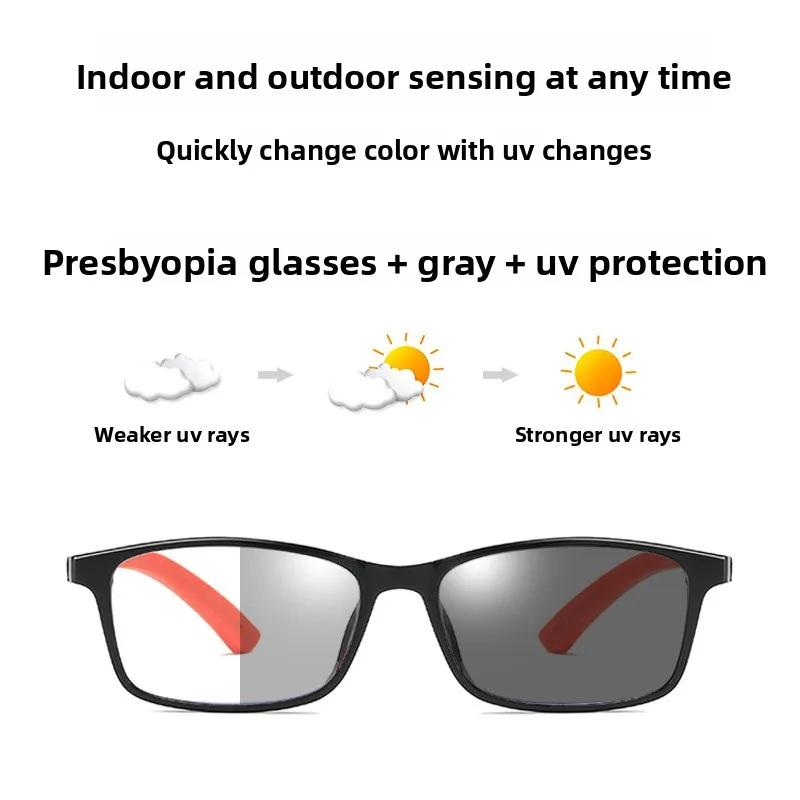 Ultra Light TR90 Photochromic Reading Glasses Sports Style Anti Slip and Anti Blue Light Glasses Outdoor Cycling Sun Protection