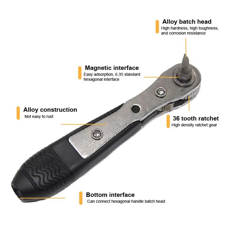 Double head 36 tooth black mini ratchet screwdriver forward reverse wrench cross shaped flat screw bits repair kit