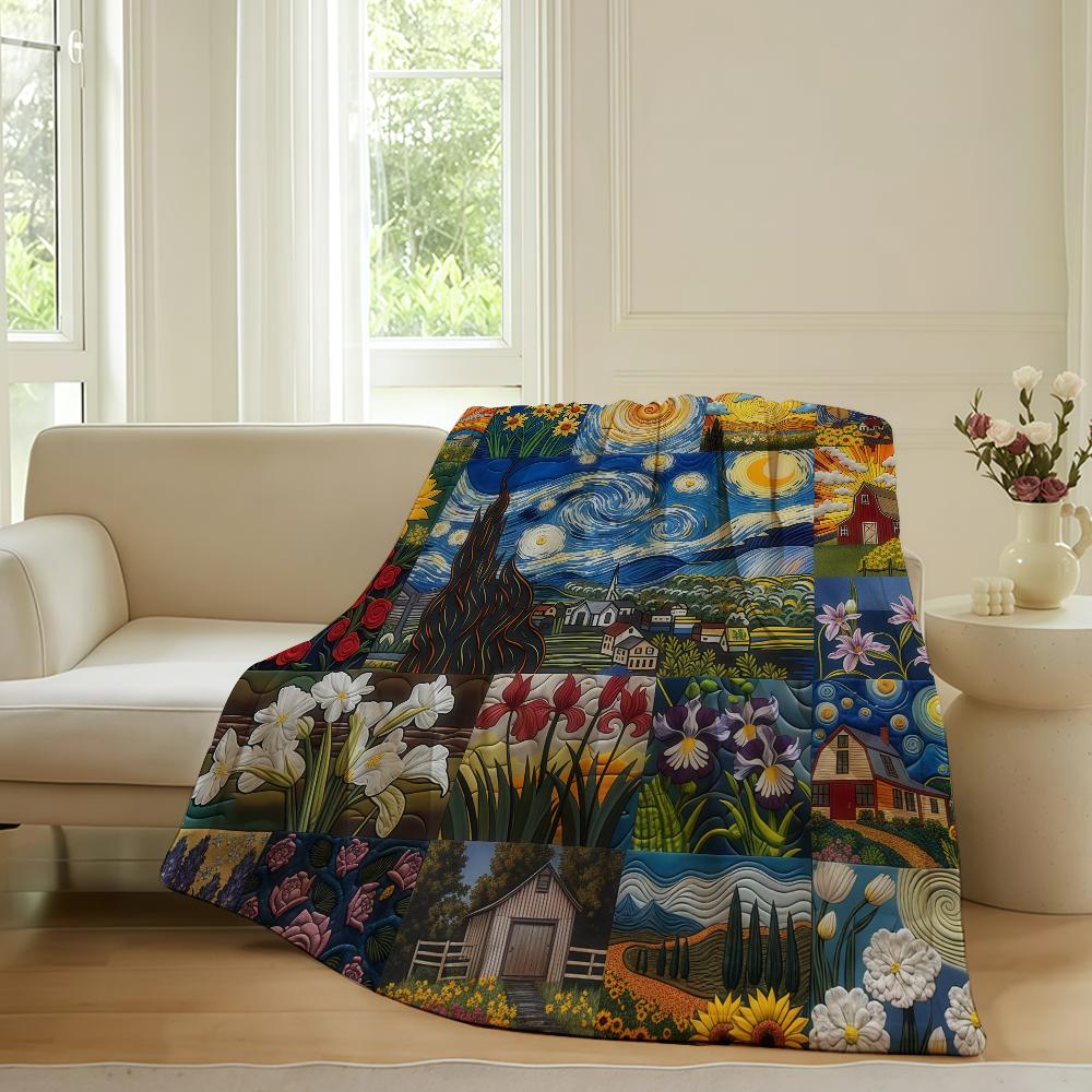 Fashion Print Van Gogh Blanket For Sofa Office Bed Plane Travel Sleep Read Relax Camping Soft And Warm