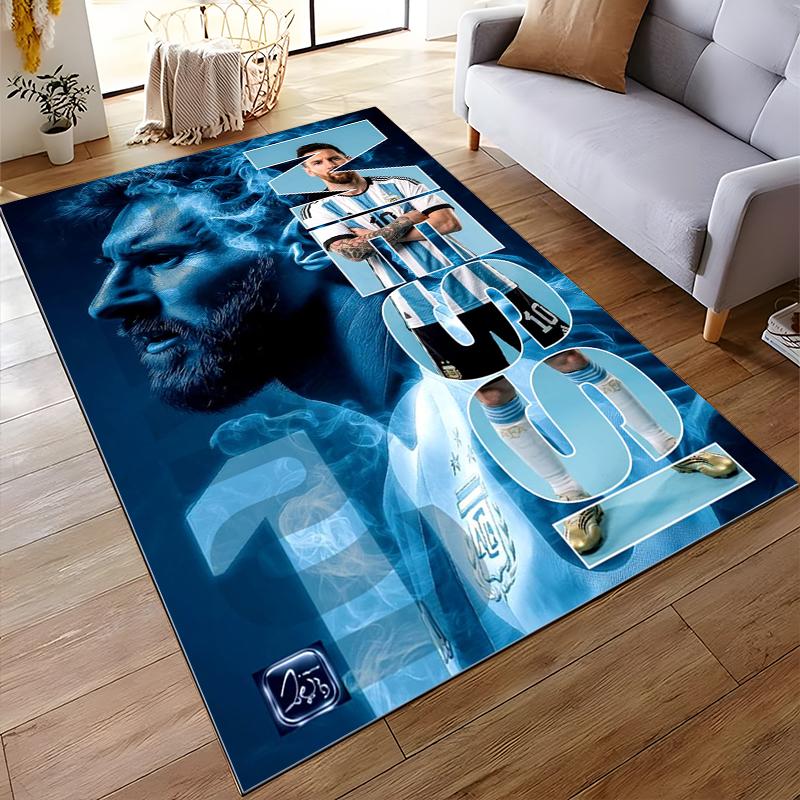 "Blue Portrait of Soccer Player with Number 10 Rug" Non-slip rug suitable for living room and bedroom sofas.
