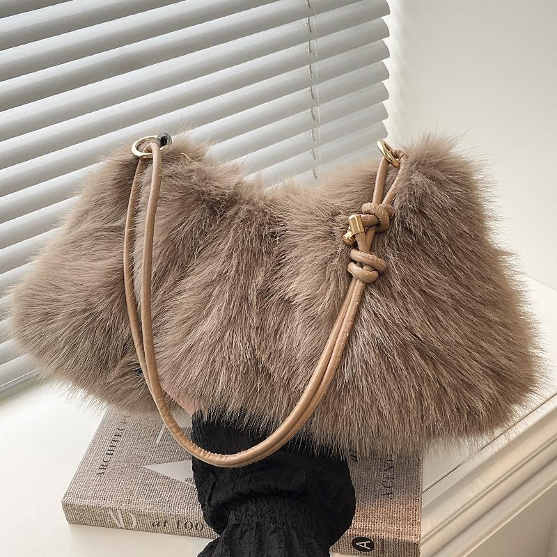Japanese and Korean Fashion Simple Faux Fur 2026 Women's New Winter Style Commuter High-End Feel Shoulder Bag, Handbag and Crossbody Bag