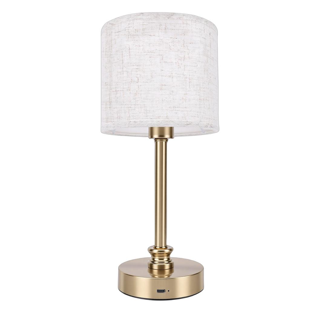 Cordless Fabric Table Lamp USB Rechargeable Bedside Table Lamp for Bedroom Touch Control Iron Aluminum Alloy