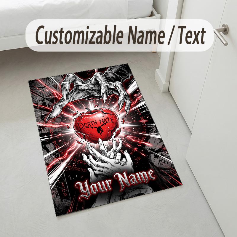 Personalized Crystal Velvet Carpet,Death Note Custom Printed Name, Plush Area Rug For Home Indoor Decor
