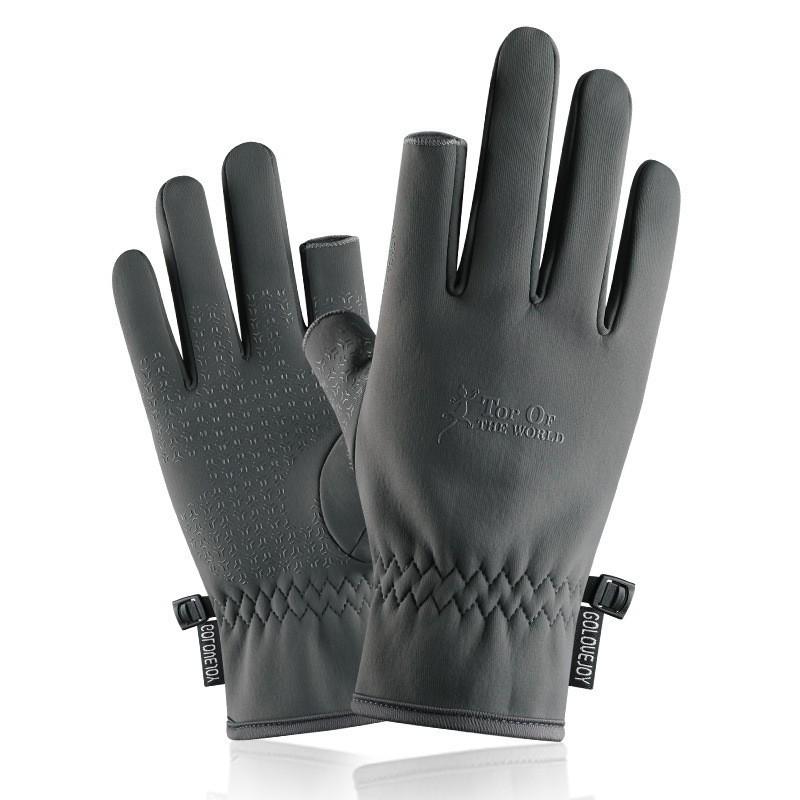 Men's Winter Cycling Gloves: Windproof, Touchscreen, Two-Finger Design, Zipper, Velvet-Lined, Ideal for Outdoor Use