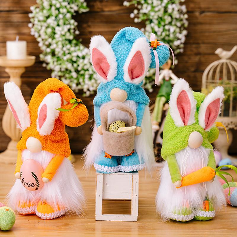 Härlig Påskharen Tomtefigur Med Färgglad Plyschäggshatt För Vårdekoration