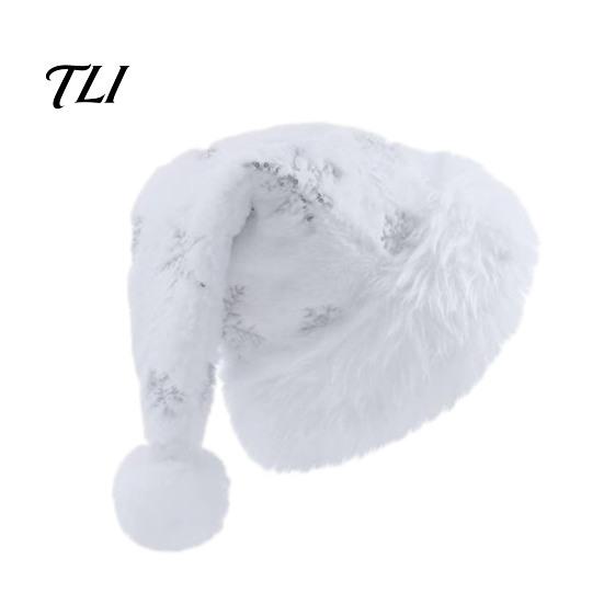 Universal Fit Santa Claus Hat Christmas Sparkly Sequins for Adults, Velvet Plush Glitter Bling Skin Friendly Seasonal with Fluffy Pompom Xmas New Year