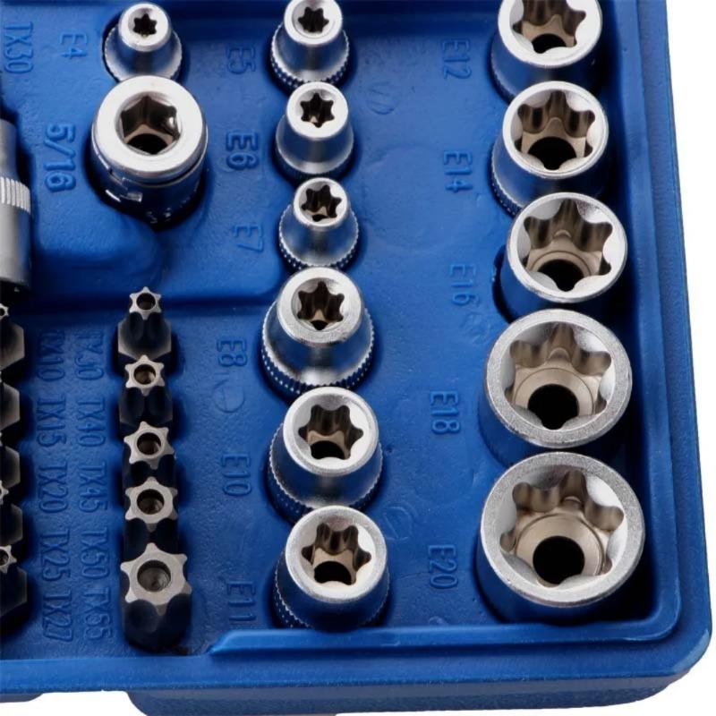 New 34pcs Bit Socket and E-Torx Star Socket Set 1/4" 3/8" Drive Male Female E-torx Security Bits Handheld Tool Auto Repair Tool