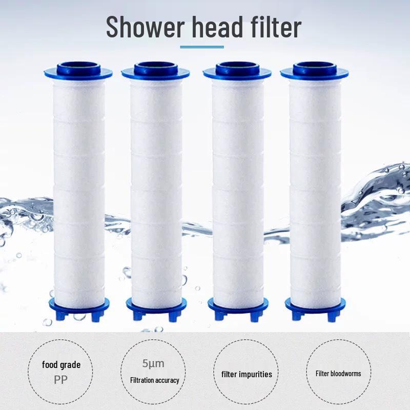 

10-Pack Korean Shower Head Filter: Chlorine & Impurity Removal, PP Cotton Element, Small Waist Nozzle 7cm Length, Flat Blue Head, 10 Pack