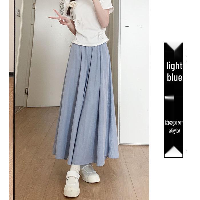 Women's Black High Waist Ice Silk Wide-Leg Skirt Pants