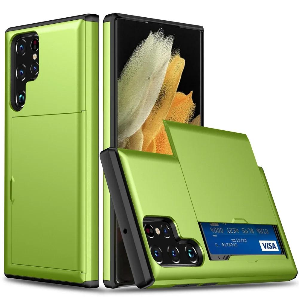 For Samsung Galaxy S25 S24 Ultra S23 S21 S20 FE S22 Plus A55 Case Slide Armor Wallet Card Slot Cover for Galaxy Note 20 Ultra