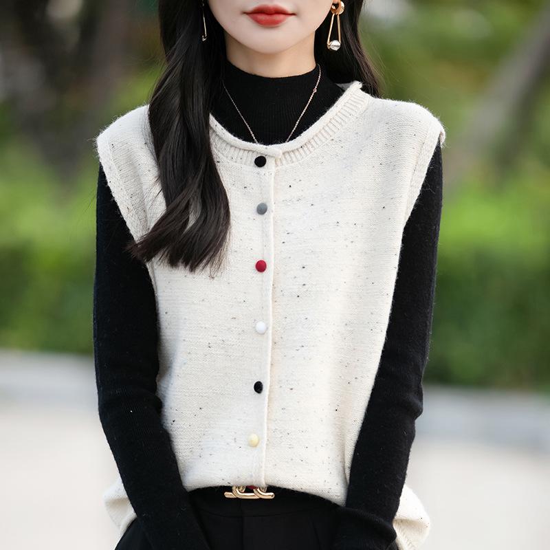 

Осенне-зимний вязаный жилет-кардиган из точечной пряжи - женский красочный свитер без рукавов на пуговицах XL