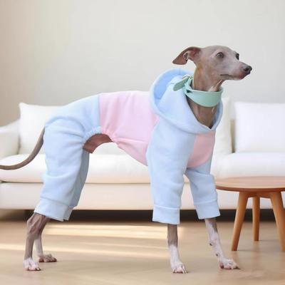 Four-Feet Dog Pajamas Jumpsuit Plaid Hoodie,Colorblock Pet Clothes Greyhound Whippet Large Breed, Winter Warm Pullover Sweater