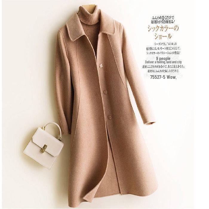Women's Korean Style Woolen Coat - Autumn/Winter Doll Collar Mid-Length Jacket