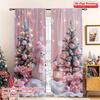 2pcs  Sweet Pink Snowman Pattern Curtains   Cute Design Light - Filtering Polyester Curtains for Christmas Home Windows