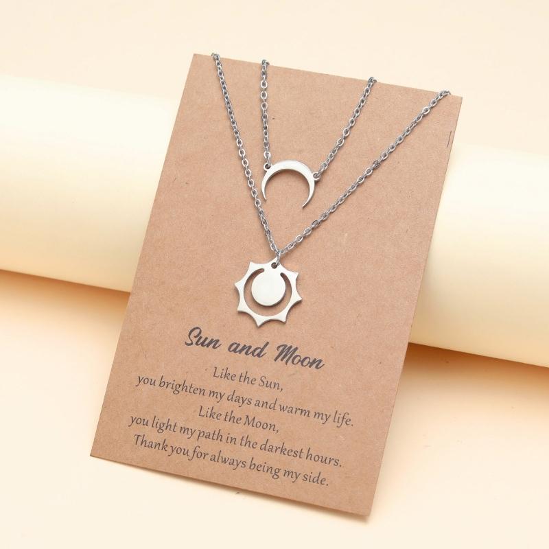 2-delige Geluksketting Zon en Maan Hanger Ketting Ketting Bff Vriendschap Cadeaus Sieraden Roestvrij Staal Kettingen