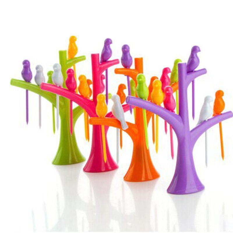 Adorably Designed Treetop Bird Fruit Fork With Vibrant Colors And Practical Use