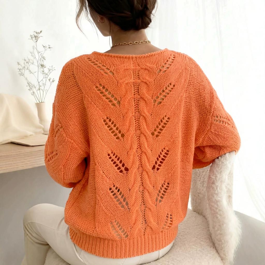 Women's Crew Neck Knitwear, Long Sleeve, Loose Fit for Fall and Winter