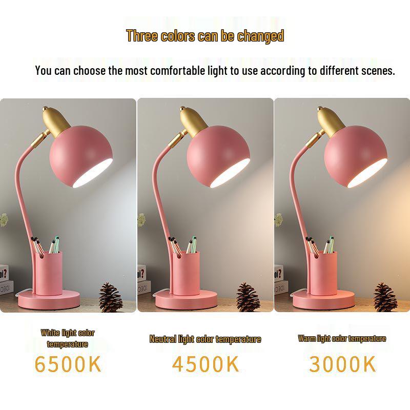 Nordic Creative Pen Holder Desk Lamp for Eye Protection and Bedroom/Study Use.