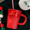 Christmas Ceramic Mugs Large 400ml Capacity Festival Christmas Theme Ceramic Mugs with Lid for Hot Beverage