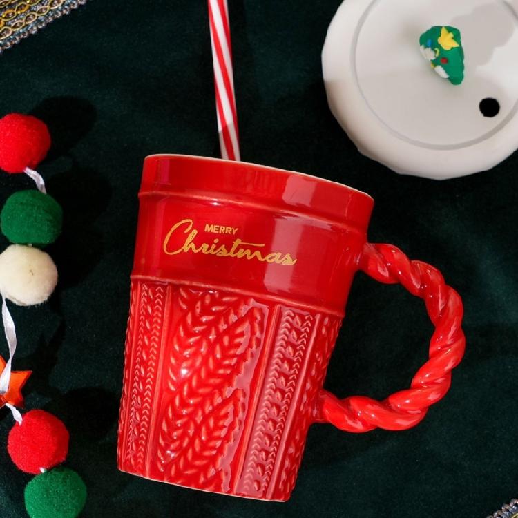 Christmas Ceramic Mugs Large 400ml Capacity Festival Christmas Theme Ceramic Mugs with Lid for Hot Beverage