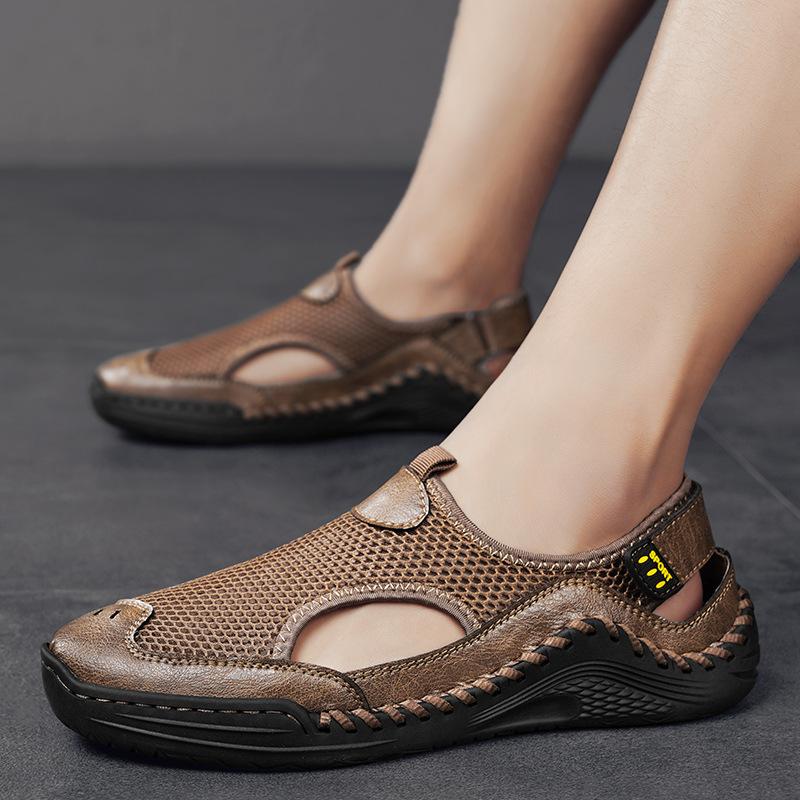 Summer New Bag Head Sandals Men's Outer Wear Mesh Soft-soled Beach Shoes Mountaineering Wading Driving Sports Hole Shoes