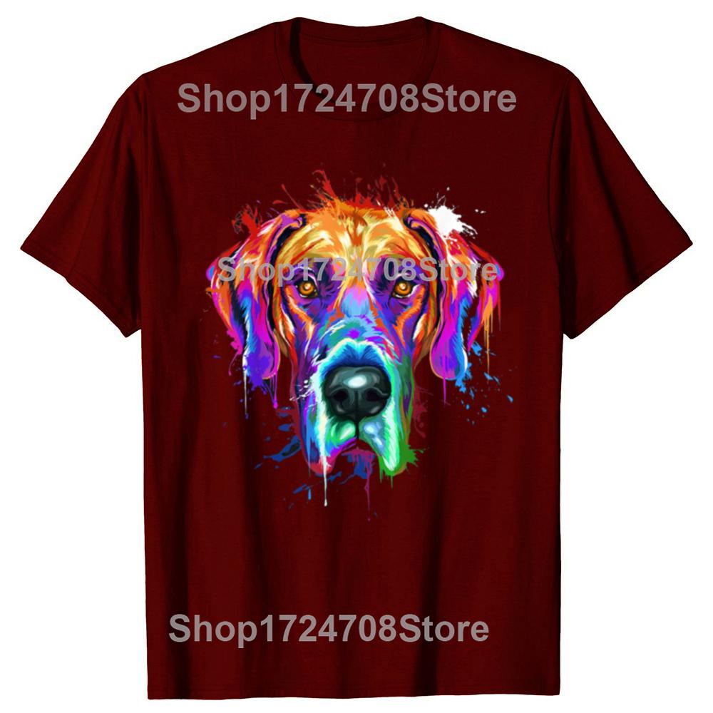 Lustige Dogge Splash Art Bunte Grafik T-Shirts Herren Damenmode Lässiges T-Shirt 100% Baumwolle Locker Übergroßes T-Shirt