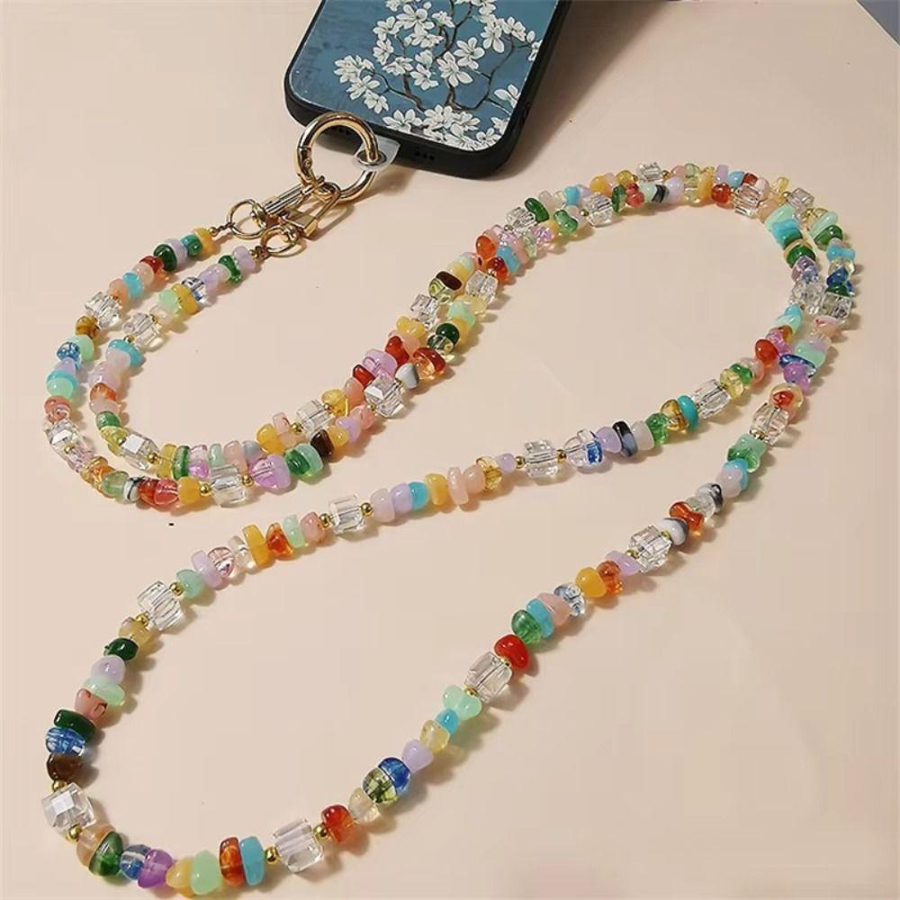 Stone Gem Mobile Phone Straps Stylish Cute Beads Phone Chain Long Phone Lanyard Phone Accessories