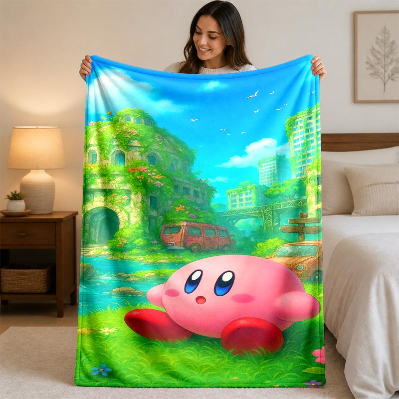 Kirby Aufdruck Flanelldecke Gemütlich Warm Plüsch Überwurfdecke Für Bett Sofa Couch Innen Haushaltsgebrauch