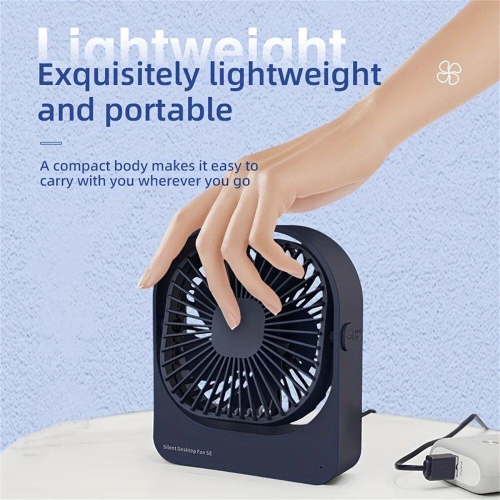 USB Desk Fan Strong Airflow & Quiet Operation Three-Speed Wind Mini Table Fan 360° Adjustable Head for Home Office Bedroom