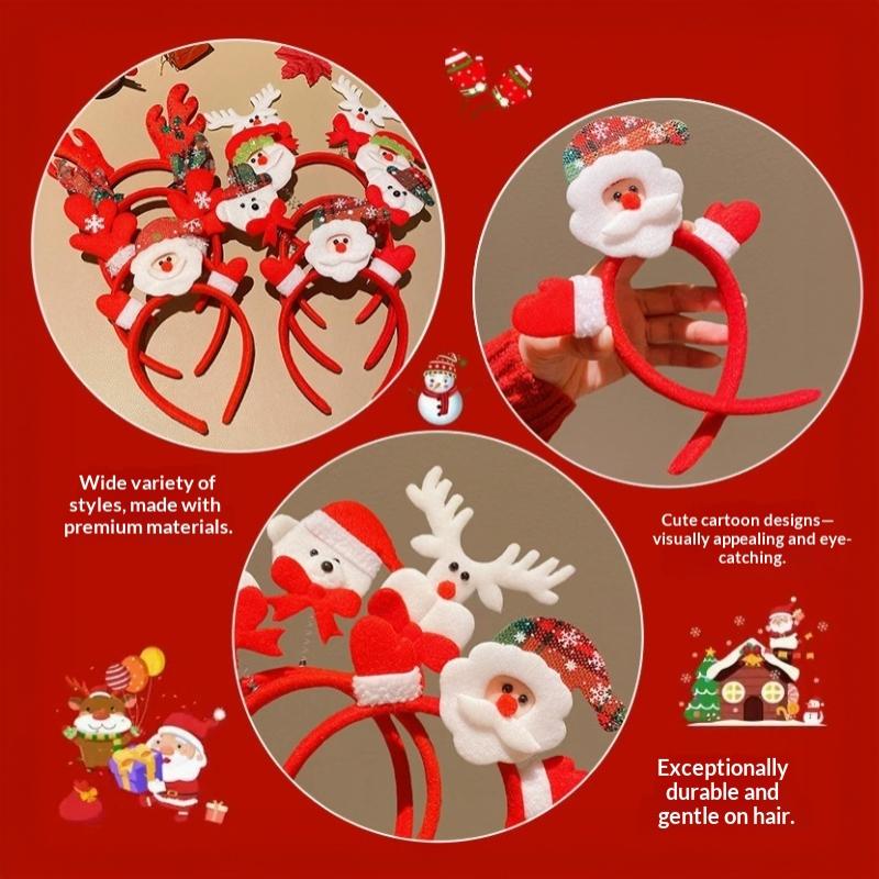 5Pcs Christmas Hairbands Reindeer Snowman Santa Patterns New Year Headbands Hair Accessories Girls Gift